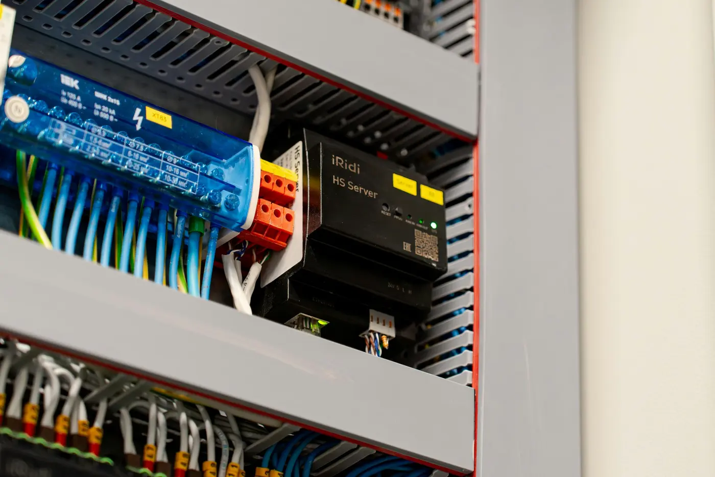 Industrial electrical control panel with wiring and components